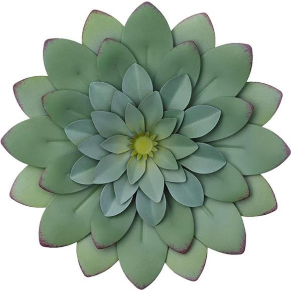 Succulent Hanging Wall Decor - Green, Hand Painted, 3D Metal Flower Art - Picture 7 of 7